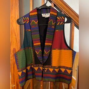 Vintage Colorful Geometric Pattern Vest, Women’s L unique cute